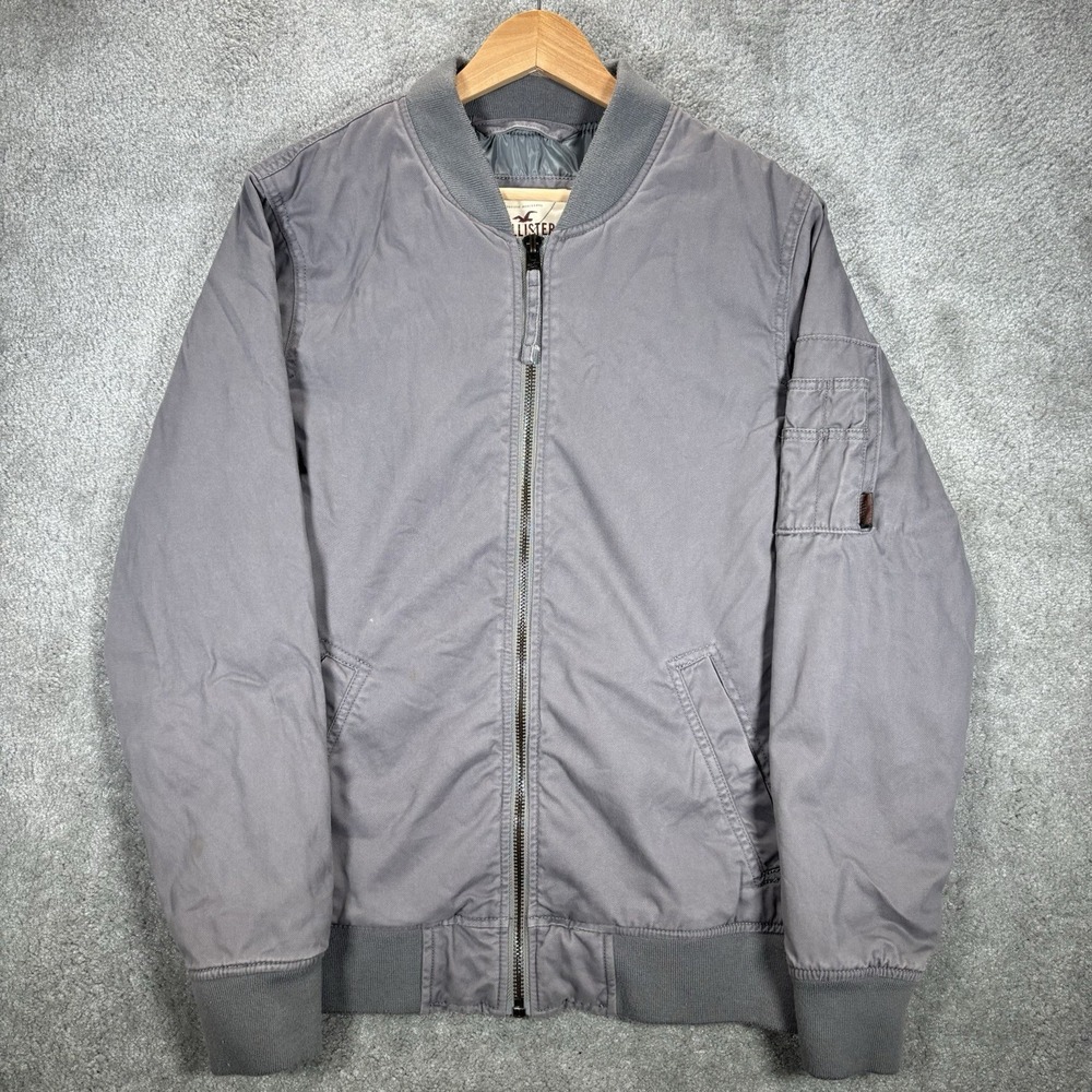 Vintage Hollister Bomber Jacket Mens M Gray Lined Full Zip Utility Outdoors Y2K